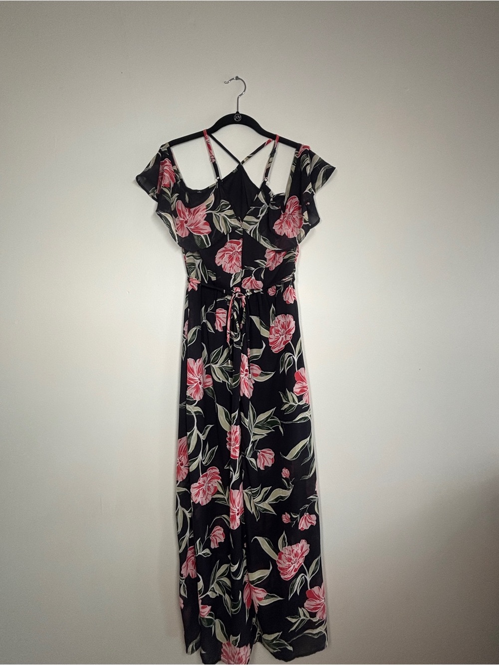 Japna Black Maxi Dress with Pink Floral Print - Picture 6 of 10